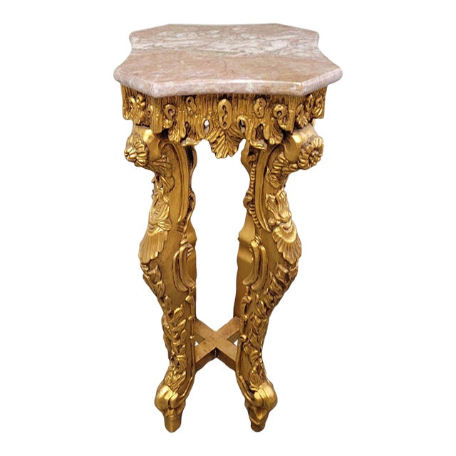 20th C Italian Gilt Wood Table or Display Stand With Marble Top For Sale