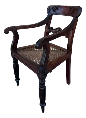19th Century Antique English Regency Style Solid Rosewood Carved Hand Cane Seat Armchair.