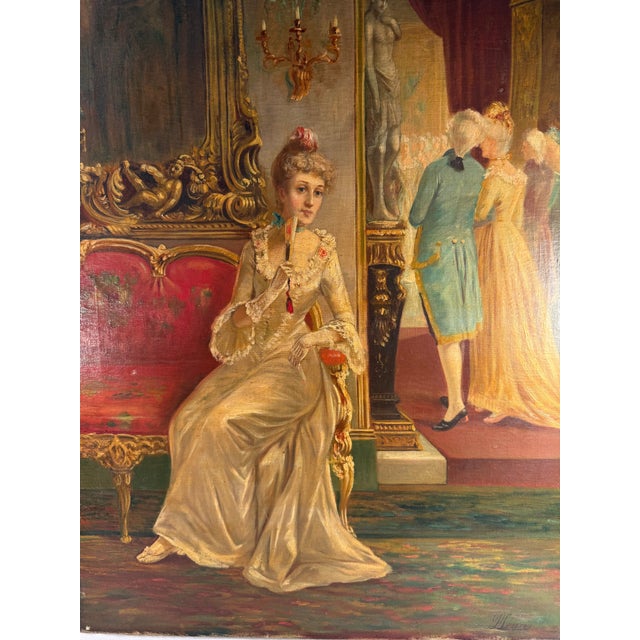 Textile Antique, French Oil on Canvas, Painting, Signed For Sale - Image 7 of 11