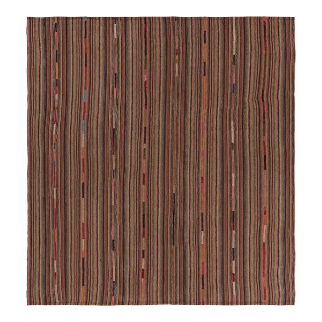 Vintage Palas Bidjari Persian Square Kilim, Colorful Geometric Stripe - Rug & Kilim For Sale