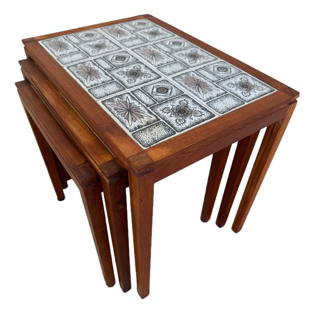 Nesting Tables in Teak and Danish Tiles, Set of 3 For Sale