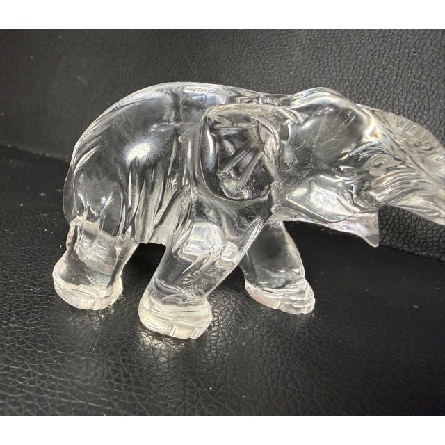 1920s Antique Hand Carved Chinese Elephant Clear Rock Crystal Stone Sculpture Statue For Sale - Image 5 of 11