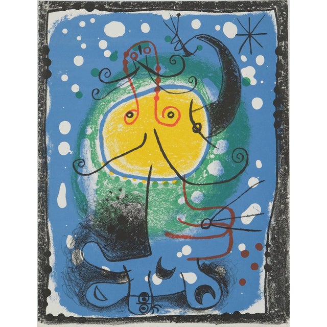 Joan Miro, Personnage sur fond bleu, Lithograph For Sale