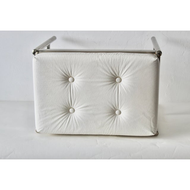 1970s George Koch & Sons Chrome Rectangular Padded Tufted Ivory Vinyl Seat Vanity Stool For Sale In Miami - Image 6 of 11