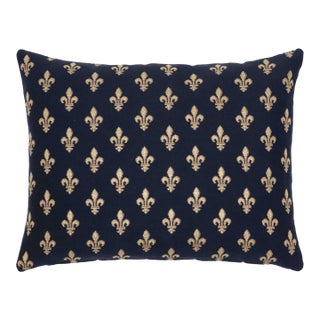 Blue Fleur De Lys Cushion With Feather Filler - 33x46cm (13"x18") For Sale
