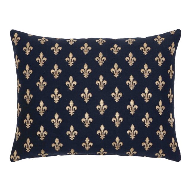 Blue Fleur De Lys Cushion With Feather Filler - 33x46cm (13"x18") For Sale