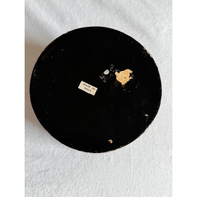 Vintage 1970s Kashmiri Papier Mâché Floral Trinket Box Black Pink and Gold For Sale - Image 11 of 11