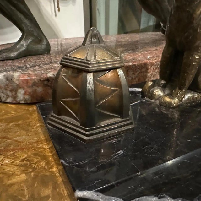 1920s Art Deco Black and White Marble and Metal French Inkwell For Sale - Image 4 of 12