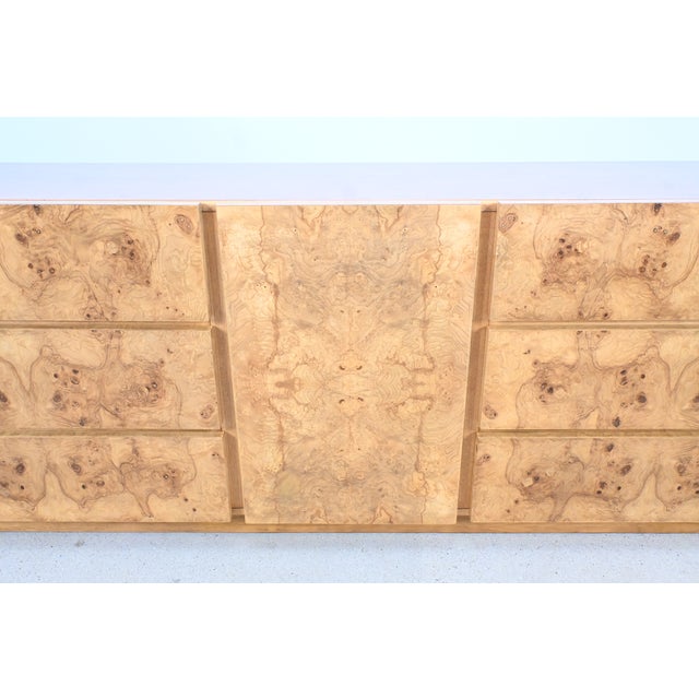Milo Baughman Style Mid-Century Modern Burl Wood Dresser or Credenza by Lane Furniture | Newly Refinished For Sale - Image 13 of 16