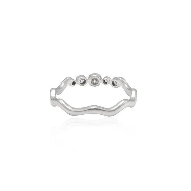 Metal Classic Wave Diamond Wedding Band Stack in 18k Solid Gold Size 7 For Sale - Image 7 of 14