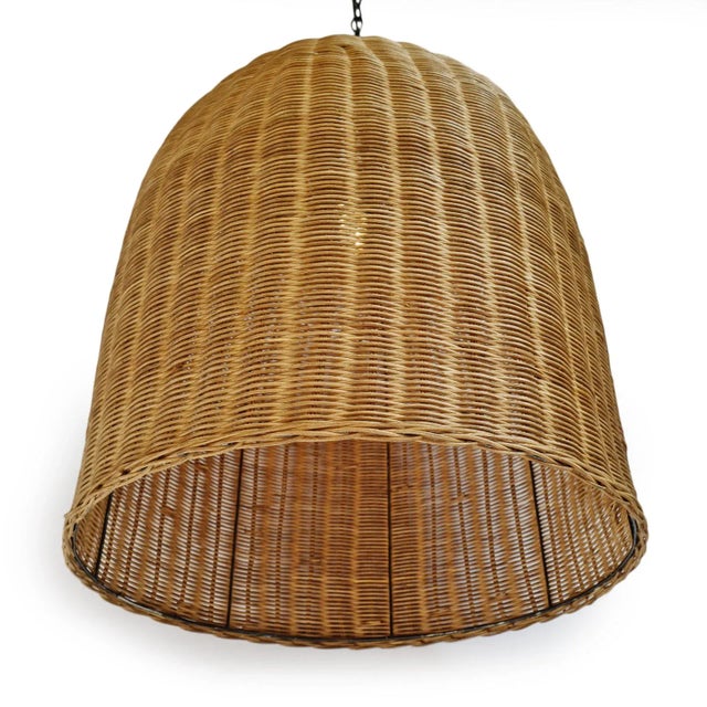 Contemporary Tea Stain Wicker Dome Pendant Light X-Large For Sale - Image 3 of 7