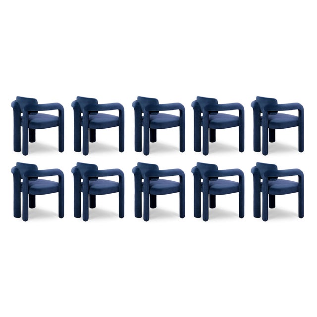 Double Arch Dining Chairs in Navy Blue Cotton Velvet from Insidherland, Set of 10 For Sale - Image 14 of 14