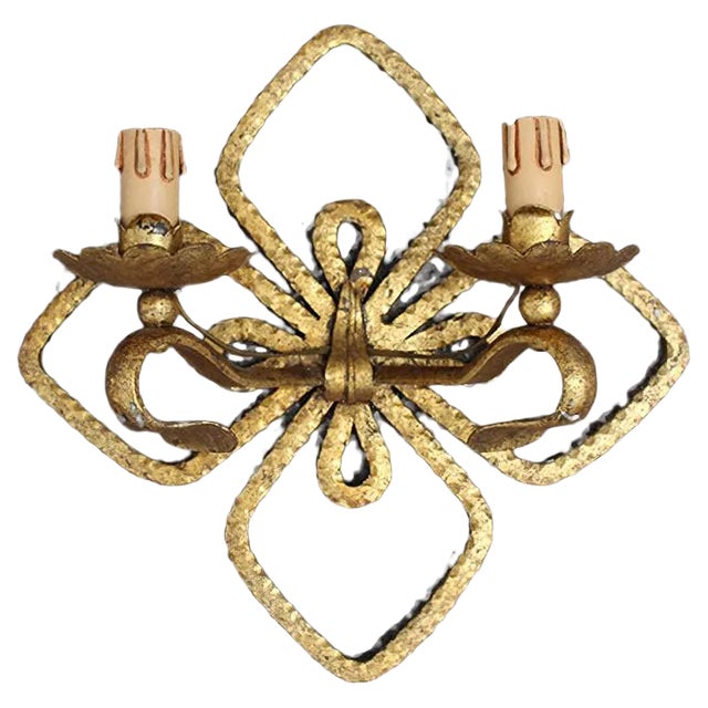 Hand Forged and Gilded Iron Four-leaf Clover Sconce by Pier Luigi Colli, 1950s For Sale