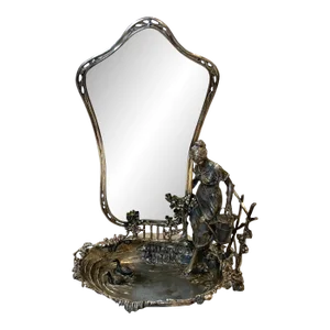 1910s Victorian Lady Silver Plate Mirror