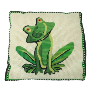 Vintage Needlepoint Frog Pillow