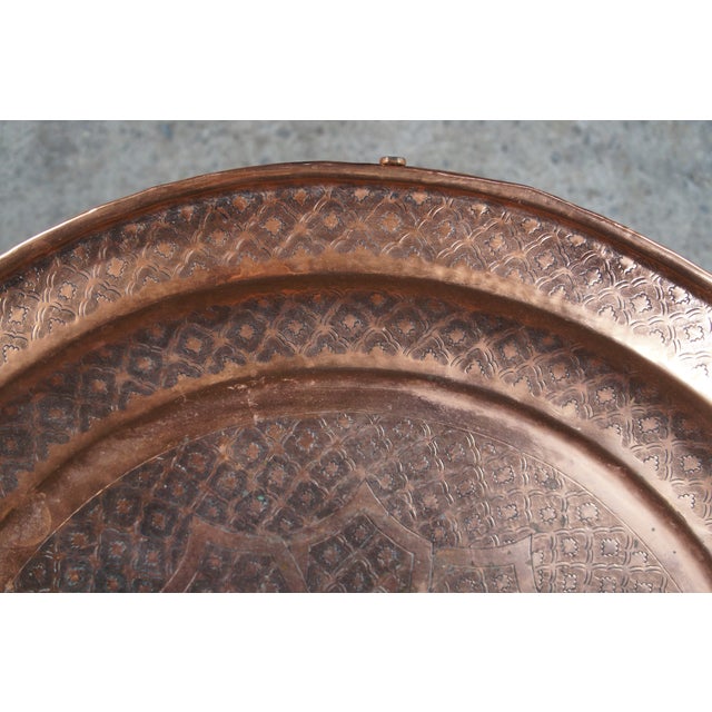 Turkish Hammered Copper Round Coffee Side End Tray Table Plant Stand 26" For Sale - Image 9 of 12