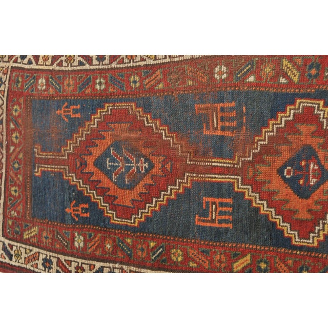 1930s Nomadic Blue, Terracotta, Red and Camel Runner Rug , 3.2 x 8.9 For Sale - Image 4 of 11