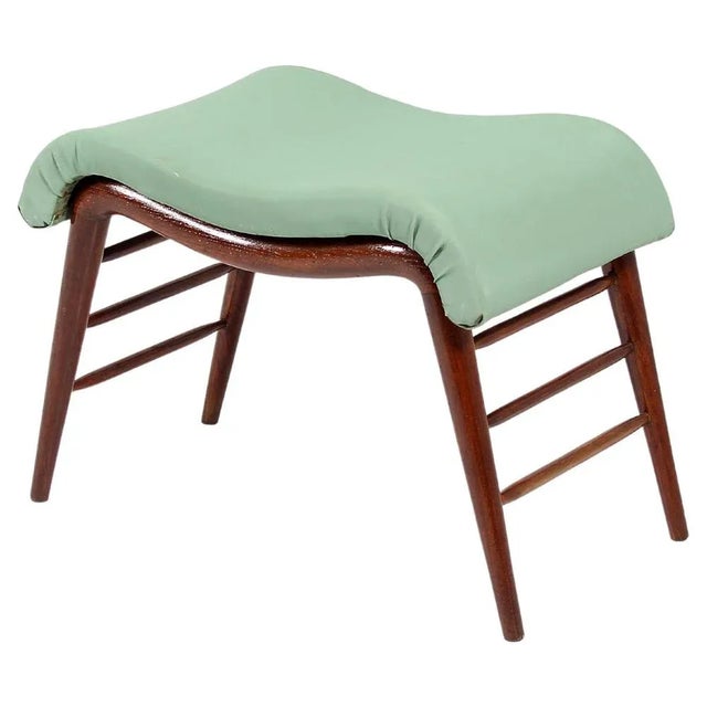 Mid-Century Ottoman Bench in Curved Wood and Fabric in the style of Paolo Buffa, Italy, 1960s For Sale - Image 9 of 9