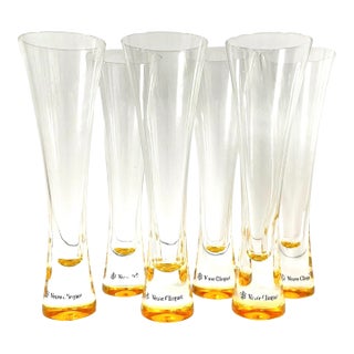 6 Veuve Clicquot Glass Champagne Orange Amber Bottom Flutes. France For Sale