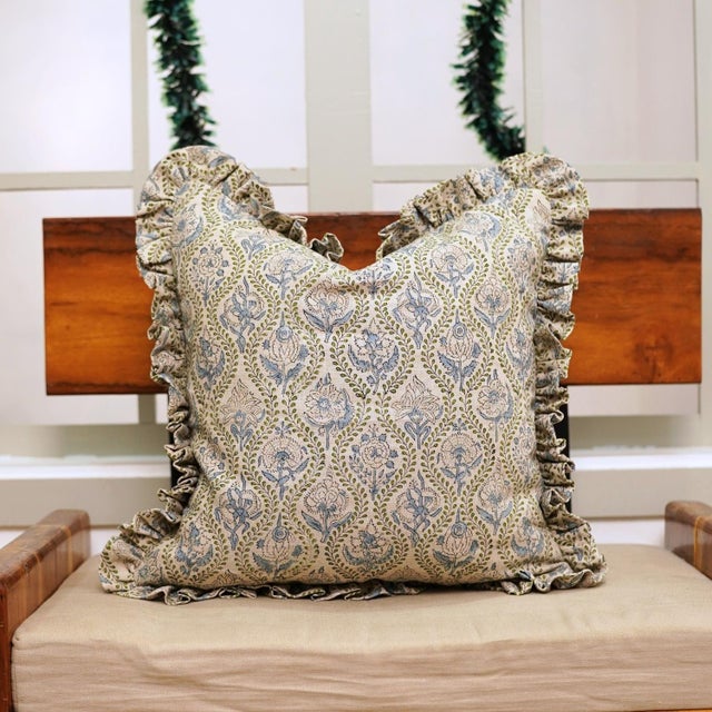 Add a touch of timeless elegance to your home with this Elegant Frill Edge Pillow Cover – Amar Bel Print, featuring a...