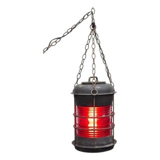 Antique Durkee Marine Ship Lantern Fixture Red Fresnel Pendant Chandelier (B) For Sale