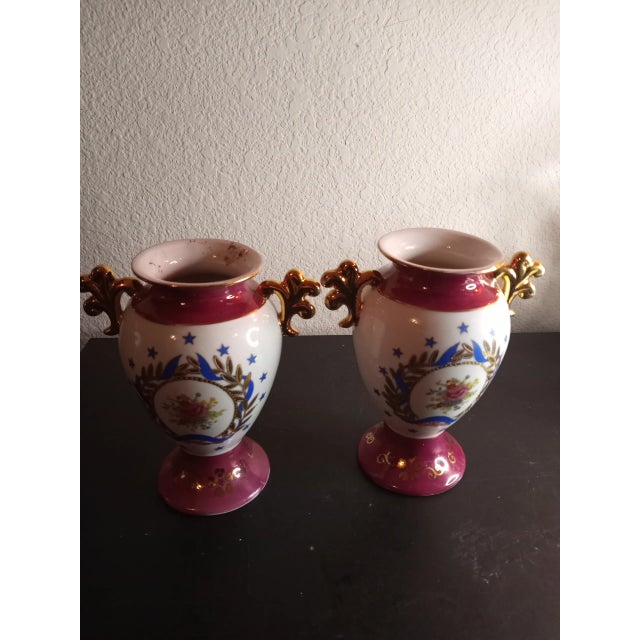 These are vintage Handpainted Porcelain Gilded 6" Empress Vases Likely France Set of 2. Procured at auction BOX 19