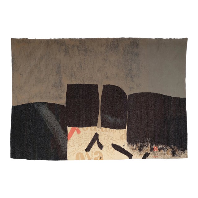 Vintage Slovenian Abstract Tapestry in Black and Brown Tones - Rug & Kilim For Sale