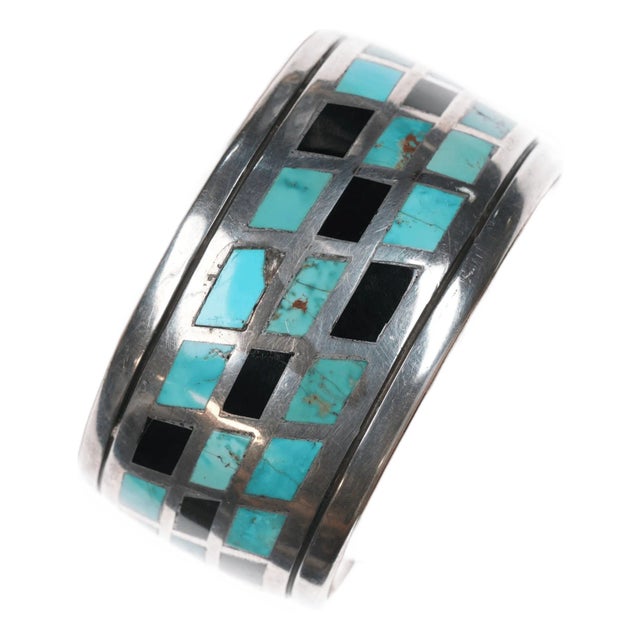 6.75" Kee Joe Benally Navajo Sterling - Turqoise & Jet Inlay Cuff Bracelet For Sale