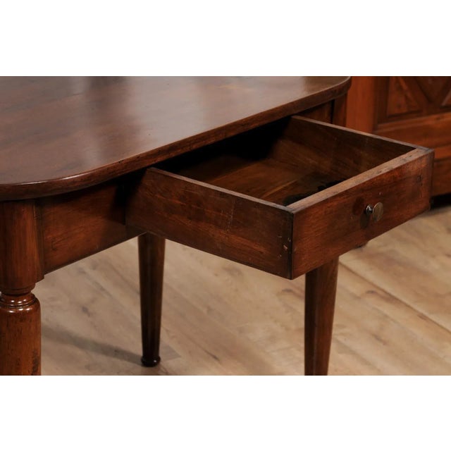 Italian Walnut 1890s Side Table with Oval Top, One Drawer and Cylindrical Legs For Sale - Image 10 of 12