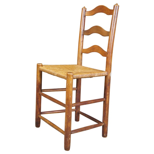 Mid 20th Century Stickley Maple Shaker Farmhouse Ladder Back Rush Dining Chairs Set of 4
