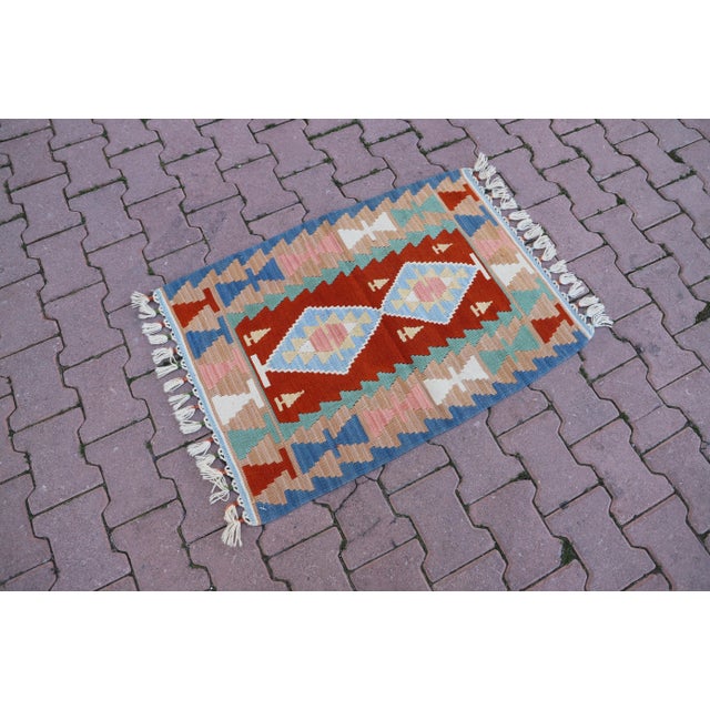 Mid-Century Modern 1990s Scandinavian Blue Cappadocia Kilim Rug For Sale - Image 3 of 9