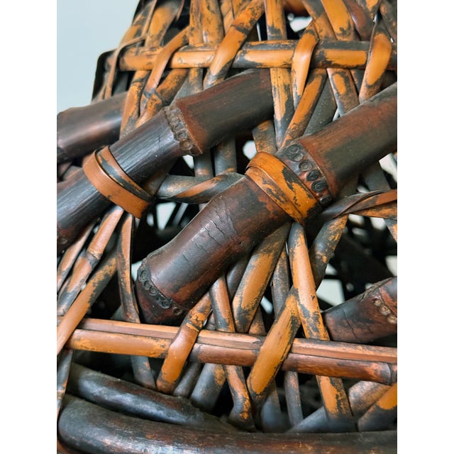 Antique Japanese Smoked Bamboo Basket Ikebana Mingei For Sale - Image 15 of 18