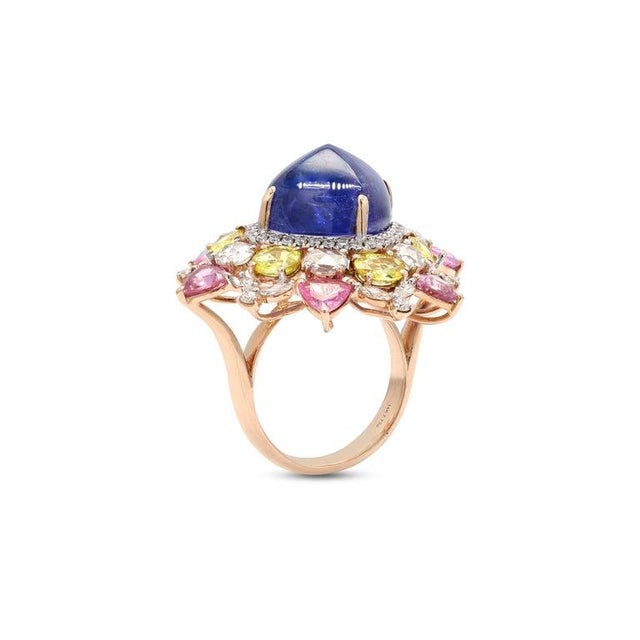 Art Deco Bohemian Chic 18.52 Carat Multi Gemstone Diamond Cocktail Ring Size 4 For Sale - Image 3 of 4