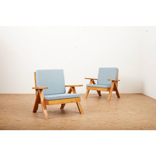 Armchairs with Wooden Frame and Seat and Back in Fabric, Set of 2 For Sale - Image 12 of 12