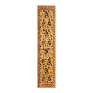 Rustic Super Kazak Gold/Red Wool Runner Rug- 2'11'' X 10'1'' For Sale