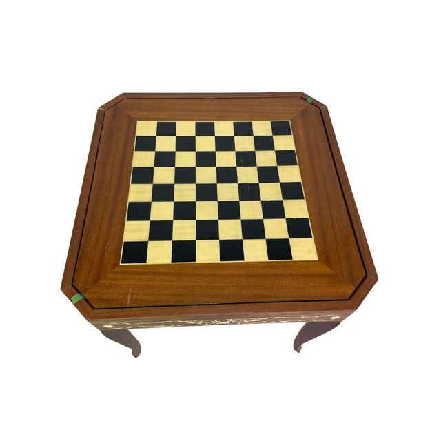 Italian Octagonal Multi-Game Table With 4 Chairs, Inlaid Wood, Chess, Backgammon & Roulette, 1980s For Sale - Image 11 of 18