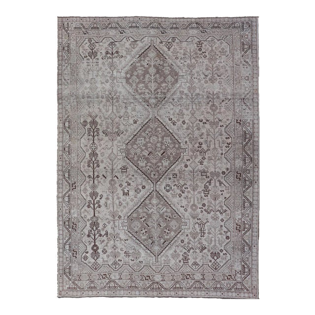 Early 20th Century Hand Knotted Antique Persian Shiraz Rug With Tribal Geometric Medallions For Sale