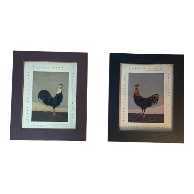 1970s 2 Art Deco Chicken Prints by Warren Kimble For Sale