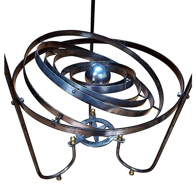 Mid-Century Modern French Astrolabe-Inspired Iron and Glass Accent Table For Sale - Image 3 of 6