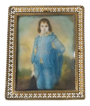 Miniature Watercolor Portrait "Blue Boy" After Thomas Gainsborough