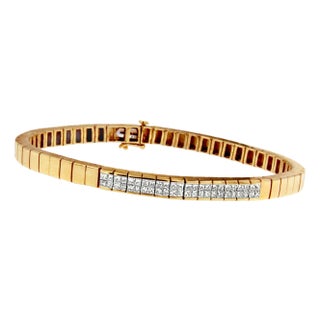 14K Yellow Gold Princess Cut Diamond Banded Bracelet (1.00 cttw, G-H Color, VS1-VS2 Clarity) For Sale