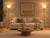 This is a pair of vintage mid-century modern brass torchiere floor lamps featuring white frosted glass shades. The design...