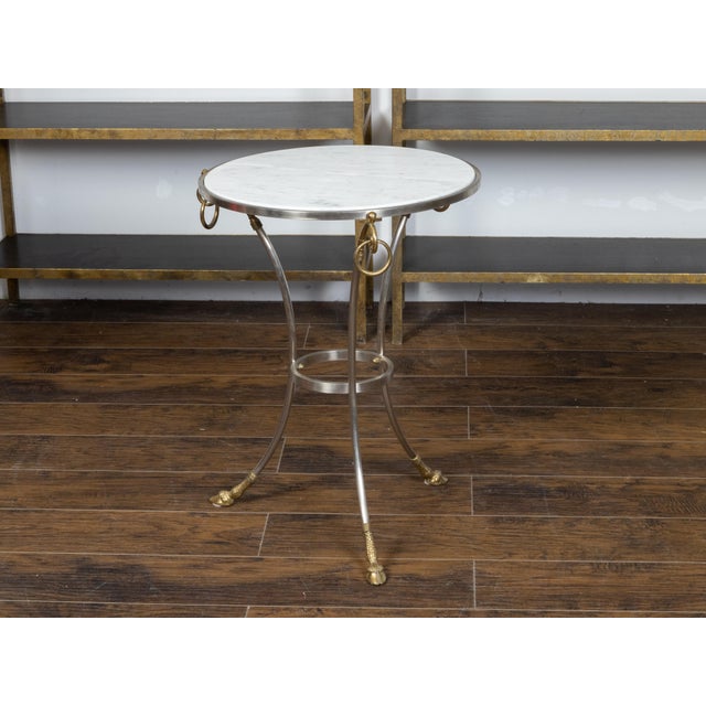 Midcentury Italian Maison Jansen Style Steel and Brass Table with Marble Top For Sale In Atlanta - Image 6 of 11