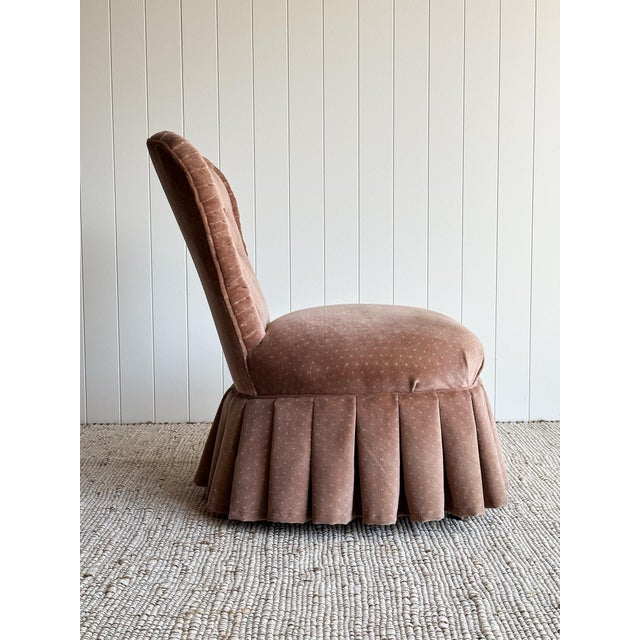 Mid 20th Century Vintage Blush Velvet Slipper Chair With Pleated Skirt For Sale - Image 5 of 12