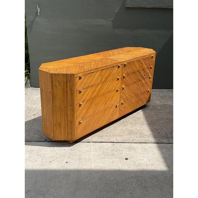 Vintage Chevron Rattan Six-Drawer Dresser For Sale - Image 4 of 12