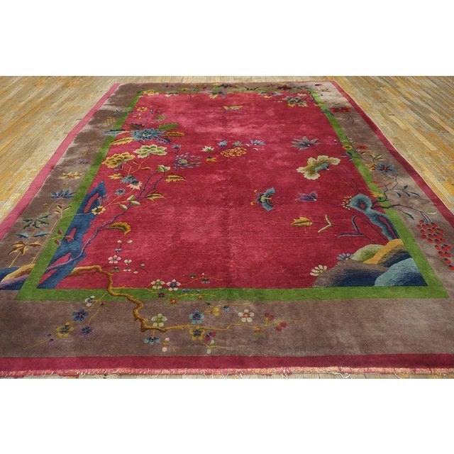 Textile 1920s Beautiful Red Antique Chinese Art Deco Wool Rug Carpet by Nichols Workshop For Sale - Image 7 of 9