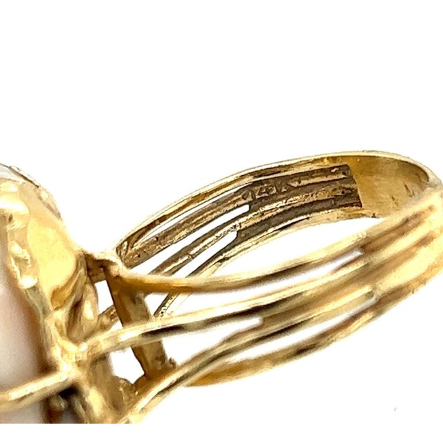Metal Pink Coral Carved Rose 14k Yellow Gold Ring - Size 8 For Sale - Image 7 of 7