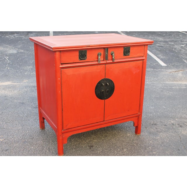 1950's Mid Century Chinoise Style Red Cabinet For Sale - Image 11 of 13
