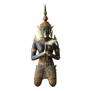 Monumental Thai Devotional Temple Figure, 1950s, Bronze and Gilding For Sale