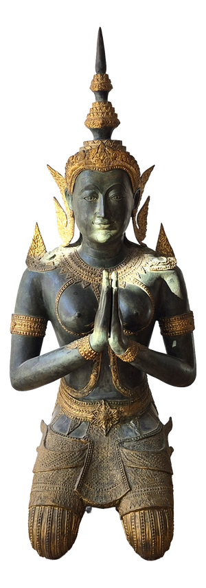 Monumental Thai Devotional Temple Figure, 1950s, Bronze and Gilding